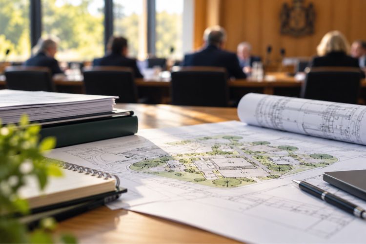 Government is introducing a new National Scheme of Delegation - a planning map on a desk in front of a group pf people having a meeting